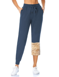 MOVE BEYOND Damen Warme Gefütterte Jogginghose Thermo Fleece Hosen mit 2 Taschen Winter Verdickte Laufhose Freizeithose mit Kordelzug Sherpa-Innenfutter Sweathose S Blau, Plüschhose