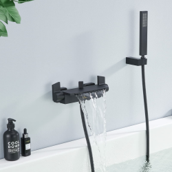 HOMELODY Schwarz Badewannenarmatur Wasserfall Armatur Badewanne Mischbatterie mit Brause Wannenarmatur… D:schwarz