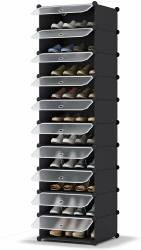 HOMIDEC Schuhregal, 10-stufiger Schuhschrank Kunststoff-Schuhregale Organizer für Schrank Flur Schlafzimmer Eingang Small Schwarz