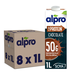 Alpro Proteindrink mit Schokoladengeschmack, Pflanzlicher Drink, Vegan, Laktosefrei, UHT, 8x1L