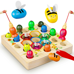 COOLJOYA Magnetische Angelspiel ab 2 Jahre | Montessori Spielzeug 2 in 1 Baby Holzspielzeug | Motorikspielzeug Fische Angeln Spiel 1 Set 2 3 4 Jahre MĂ€dchen Junge Geschenke fĂŒr Kinder(Patentschutz)