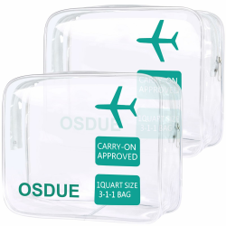 OSDUE 2 Stück Kulturbeutel Transparent, Flugzeug PVC Kosmetiktasche Wasserdicht, Handgepäck-Reisezubehör, Make-up Tasche für Männer, Frauen, Kinder, Familie (Grün)