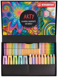 Stifte-Set – STABILO ARTY Creative Set Pastel – 50er Pack – Textmarker, Multitalentstifte, Aquarell-Buntstifte, Fineliner & Premium-Filzstifte