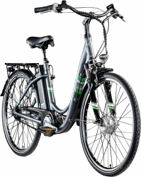 ZÜNDAPP E Bike Damen City 26 Zoll | Elektro Fahrrad für 140-165 cm | 7 Gang Ebike Vorderrad Motor | E-Bike Elektrofahrrad mit Beleuchtung | Retro Hollandrad Green 3.7