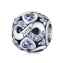 Geburtsstein-Anhänger, passend für Pandora-Armbänder, 925er Sterlingsilber, Liebesherz-Anhänger,Geburtstagsgeschenke für Frauen Juni Geburtsstein