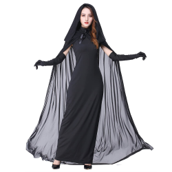Myir JUN Halloween Kostüm Damen Geister Schwarze Geisterbraut böse Königin, Karneval Ausführen Kostüme Erwachsene Vampir Lange Kleid Horror Schwarz M