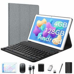 2023 Neueste Tablet 10 Zoll,2-in-1 Tablet Mit Tastatur,5G Wifi Android Tablet Pc-128GB ROM(1TB TF),Bluetooth 5.0,Octa-core1.8Ghz,1080FHD,13MP+8MP Kamera,7000mAh,GMS-Zertifizierung,Typ-C/GPS/OTG-Silber 128GB ROM mit Zubehör Silber