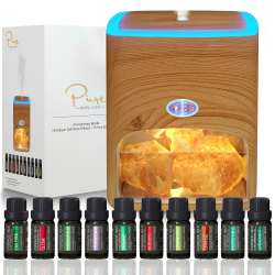 Pure Daily Care Himalaya-Rosasalz-Diffusor & 10 ätherische Öle – 2-in-1-Therapiegerät – 400-ml-Ultraschall-Verdampfer und Ionisator mit Umgebungslicht (Licht)