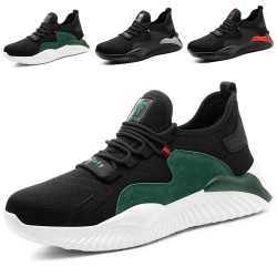 Calish Sicherheitsschuhe Herren Arbeitsschuhe Damen Leicht Stahlkappenschuhe Sportlich rutschfeste Atmungsaktiv Schutzschuhe Stahlkappe Sneaker 41 EU Schwarz Grün