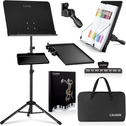 CAHAYA Metall Notenständer klappbar Höhenverstellbar mit Klemmbrett & Tischbuchständer mit Wasserdicht Tragetasche für Gitarre, Ukulele, Geige CY0194+CY0320 Avec plateau