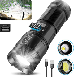 Fwiull Taschenlampe mit 20000 Lumen, Superhelle LED-Taschenlampe mit COB-Arbeitslicht Leistungsstarke Taschenlampe Handliche Taschenlampe Taschenlampe LED Aufladbar für Notfälle Camping, Wandern