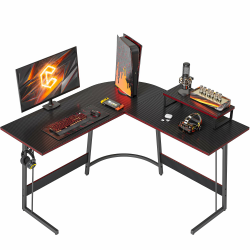 CubiCubi Eckschreibtisch Studie 120 x 120 cm, Stabil Schreibtisch l Form für Büro, Pc Ecktisch Computertisch Mit Monitorständer und Schubladen, Einfach zu Montieren Eck Tisch, Gaming Schwarz 120 x 120 cm Gaming Schwarz