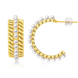 Perle Creolen für Frauen Kleine Perle Creolen Hypoallergen Tropfen Ohrringe, 14K vergoldet Leichte Offene Große Kreis Runde Perlen Ohrringe Schmuck Geburtstagsgeschenk für Frauen Mädchen 18 Karat vergoldet C-förmig