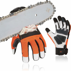Vgo... 1 Paar EN381-7, Klass 1, 20 m/s, Kettensägeschutzhandschuhe, Schnittschutz, hohe Anti-Schneidenferigkeit, aus Ziegenleder und PVC (GA8912) 2XL (1er Pack) 1 Paar,Orange