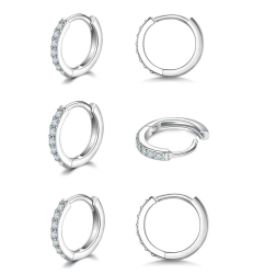 3 Paar Creolen Silber Ohrringe für Damen, klein Ohrringe Set mit Zirkonia, 925 Silber Vergoldet Kreolen Hypoallergen Klein Schlafen Kreolen Silber/Gold 8mm/10mm/12mm silber creolen 10mm*3