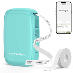 SUPVAN Katasymbol Beschriftungsgerät Selbstklebend - E16 Bluetooth Etikettiergerät, Mini Etikettendrucker mit 1 Rolle 15mm x 6m Etikett für iOS & Android Cyan