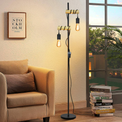 ZMH Stehlampe Wohnzimmer Vintage Stehleuchte Holz - Schwarz Industrial Standleuchte mit E27 2 Flammige Schwenkbar 180° Standlampe mit Schalter fĂŒr Schlafzimmer BĂŒro Arbeitzimmer - Ohne Leuchtmittel Ohne Lampenschirm