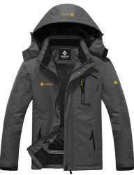 GEMYSE Herren Wasserdichte Berg-Skijacke Winddichte Fleece Outdoor-Winterjacke mit Kapuze S Eisen grau
