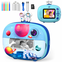 KinderKamera- Sofortbildkamera DigitalKamera Print für Kinde 1080P 2.4" Bildschirm /10x Digitalzoom/2GB Karte /3 Rollen Druckpapier /5 farbigen Stiften-Weihnachten Geschenk für Kinder 3-14 Jahren C-Blau