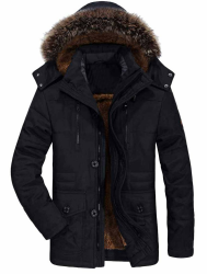 FTCayanz Herren Warme Winterjacke Parka Lang Wintermantel Mit Kunstfell Kapuze Outdoor Gefütterte Steppjacke Jacke S Schwarz