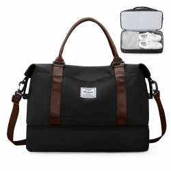 Reisetasche Damen Handgepäck Tasche Sporttasche Weekender Bag Schwimmtasche Wasserdicht Travel Bag Duffle Bag Fitnesstasche Trainingstasche Krankenhaustasche mit Schuhfach,A10-Schwarz Braun A10-schwarz Braun Reisetasche