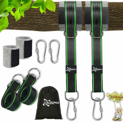 ALECPEA 900KG Schaukel Befestigung, Hängematte Befestigung All Inclusive 2er 150 cm*5cm Hängematte Gurte + 2 Karabiner + D-Ringen + Aufbewahrungstasche + Baumschutz Polster, Hängematte Seil Grün