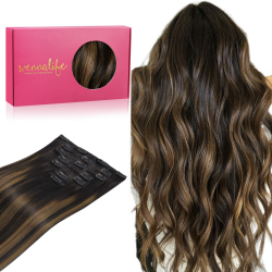 WENNALIFE Clip in Extensions Eechthaar, 45cm 18 Zoll 120g 7pcs Balayage Natürliches Schwarz bis Chestnut Braun Hair Extensions Clip in Echthaar Remy Clip in Haarverlängerung Eechthaar Extensions 45cm-120g #1B/6/1B Balayage Natürliches Schwarz bis Chestnut
