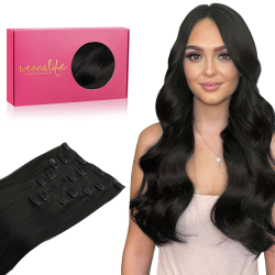 WENNALIFE Clip in Extensions Eechthaar, 55cm 22 Zoll 120g 7pcs Natürliches Schwarz Hair Extensions Clip in Echthaar Remy Clip in Haarverlängerung Natürliche Eechthaar Extensions 55cm-120g #1B Natürliches Schwarz