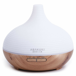 ASAKUKI 300ml Aroma Diffuser für Duftöle, Premium Ultraschall Luftbefeuchter Aromatherapie Öle Diffusor mit 7-farbigem LED-Licht, BPA-Free Schlafzimmer, Büro, Spa-Gelb