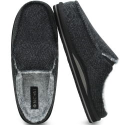 ONCAI Hausschuhe Herren Komfort Plüsch Pantoffeln Streifen Hüttenschuhe Wärme Flauschig Slipper mit Memory Foam Rutschfest Gummisohle Größe 40-48 40 EU Schwarz