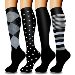 ACTINPUT 4 Paar Kompressionsstrümpfe für Damen Herren, Bunte Stützstrümpfe Kompressionssocken für Sport, Flug, Laufen, Reisen, Radsport, krankenschwester 4101 - Schwarz L-XL