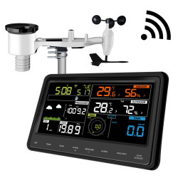 Ecowitt Wetterstation mit WLAN, professionelle digitale Wettervorhersagestation mit großem Farbdisplay, 7-in-1-Sensor, solarbetrieben, für den Innenbereich, 3-in-1, integrierter Sensor, WS2910 WS2910 Wetterstation+Tastendisplay