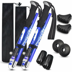 COVACURE Wanderstöcke Nordic Walking Stöcke - 110-130 cm / 100-120 cm Faltbar, Verstellbar, Teleskop, Leicht, mit Gummipuffer für Damen und Herren (Blau & Schwarz) Blau 110-130cm