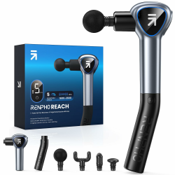 Massagepistole mit Verlängerungs Griff, RENPHO Reach Massage Gun Massagegerät, Muskel Massagepistole mit Berührbarem LED Bildschirm für Heimtraining, Ganzkörper Muskel Massage und Entspannung Grau