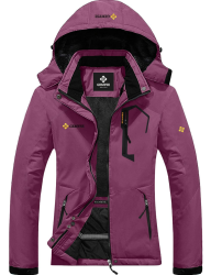 GEMYSE Damen Wasserdichte Berg-Skijacke Winddichte Fleece Outdoor-Winterjacke mit Kapuze XL Altrosa