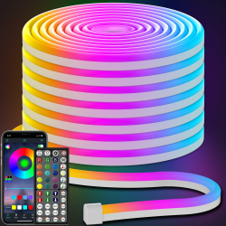 AILBTON Neon Led Strip 15m, Flexible Neon LED Streifen,Control with App/Remote,Multiple Modes,IP65 Outdoor RGB Neon Lights Waterproof,Music Sync Gaming Led Neon Strip Lights for Bedroom Indoor Retro