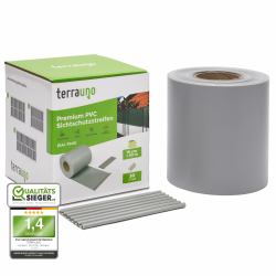 TerraUno - Premium Sichtschutzstreifen für Doppelstabmattenzaun - Gartenzaun I 50mx19cm inkl. 30 Clips I Grau I PVC Sichtschutz für den Zaun 50 Meter Grau