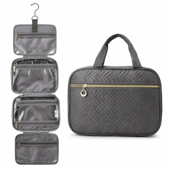 Kulturbeutel zum AufhĂ€ngen, LOVEVOOK Wasserdicht Kulturtasche Damen, Faltbare Kosmetiktasche mit 360° Drehbare Haken, Waschtasche fĂŒr Reise Grau Grau M