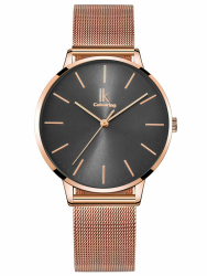 Alienwork IK Minimalist Armbanduhr Damen Ultra-flach Mesh-Armband Roségold/Grau/Meshband Roségold