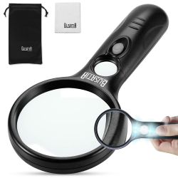 BUSATIA Lupe, 30-Fach, 18 LEDs, große Handlupe mit Licht, 100 mm Glaslupe mit 3 Modi, beleuchtete Lupe zum Lesen, Hobbys (Schwarz + Grau) Schwarz/Grau