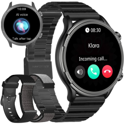 Android Smartwatch Herren Rund Metallarmband - Smartwatch Herren mit Telefonfunktion Whatsapp funktion Blutdruckmessung SchrittzÀhler Sprachassistenten-Funktion Fitness tracker mit 3 UhrenarmbÀndern Schwarz