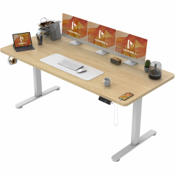 Homall 180x80 cm Höhenverstellbarer Elektrisch Schreibtisch, 2-Fach-Teleskop, Sitz-Stehpult mit Vierteilige Tischplatte, Computertisch mit Memory Funktion 180 x 80 cm Weiß + Eiche