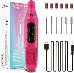 Elektrische Nagelfeile, ManikĂŒre Set Elektrisch Verstellbare Geschwindigkeit 18000u/Min, USB ManikĂŒre PedikĂŒre Set mit 6 Schaftbohrern fĂŒr Nagelstudio, DIY ManikĂŒre, Acryl, Kallus Entfernen(Rosenrot) rot-1