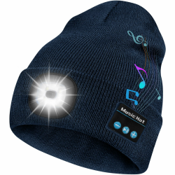 Bosttor Bluetooth Mütze mit Licht Männer, Unisex Mütze mit Musik, mit Kopfhörer & Lautsprechern, LED Mütze zum Camping Laufen Wandern, Weihnachten Gadget Geschenk für Männer Papa Frauen Einheitsgröße Navy Blau