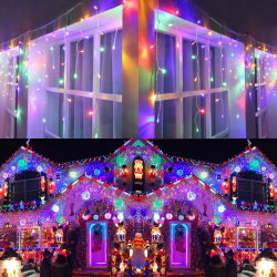 Joomer Eisregen Lichterkette Außen Bunt, 12M 400LED Eiszapfen Weihnachten Lichterkette Strom Timer, 8 Modi Weihnachtsbeleuchtung Lichtervorhang Aussen für Garten Party Innen Balkon Deko Bunt 17M
