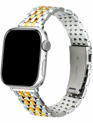 TISIMO für Apple Watch Armband 41mm 40mm 38mm 45mm 44mm 42mm Series 8 7 6 5 4 3 2 1 SE SE2 Damen und Herren, Edelstahl Metall Ersatzband für iWatch Armband,Glänzend Verarbeitet Glänzend Silber Gold 38mm/40mm/41mm