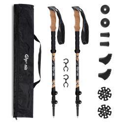 Glymnis Carbon Nordic Walking Stöcke Wanderstöcke verstellbar 65-135cm Trekkingstöcke Klemmverschluss Korkgriff mit 4 Paar Gummipuffers Schwarz