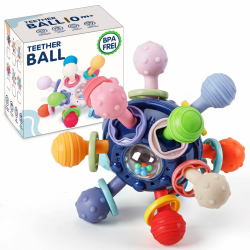 KmmiFF Beißspielzeug Baby, Beißring aus Silikon BPA-frei, Greifling Zahnungshilfe zu stimulieren und zu entspannen, weiche Zahnen Spielzeug Teether Ball Baby Geschenk ab 3 Monate Blau Dunkelblau