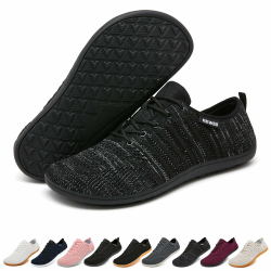 Geweo Barfußschuhe Damen Herren Bequeme Minimalistische Barfuss Schuhe Sneaker Leichte Weite Zehenschuhe Fitnessschuhe Traillaufschuhe Zero Drop Walking Schuhe Atmungsaktiv Unisex 37-47EU 45 EU Mode Schwarzgrau