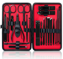 Maniküre-Set, Maniküre Pediküre Set, Nagelknipser Set Nagelset Männer, Pflegeset Nageletui Nagelknipser Edelstahl Tragbarer Reisetasche aus Schwarzem Leder für Reise (Schwarz Rot)